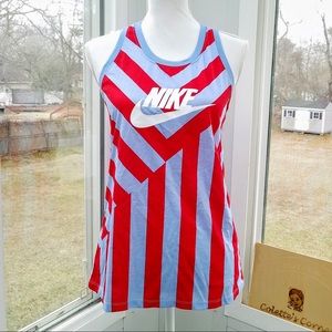 ❤️ Nike Red White &  Blue Geometric Stripe Racerback  Color-Block Logo Tank Top
